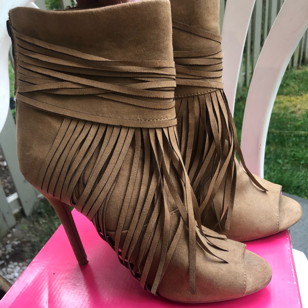 Fringe heel booties